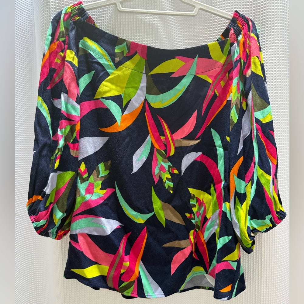 Trina Turk Black and Pink Relaxed Ruched Blouse